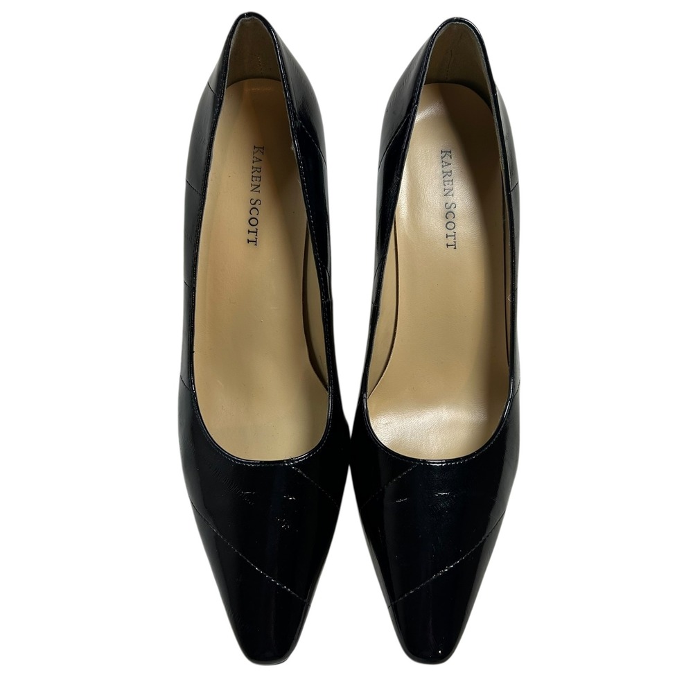 Karen Scott Black Patent Leather Pointed Toe Stiletto Heels Pumps Women Size 8M‎
